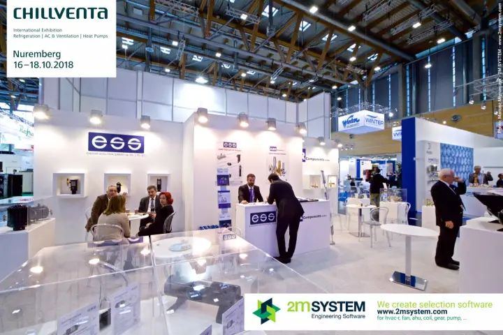 ESS stand meeting area with refrigeration components in wall niches at Chillventa 2018