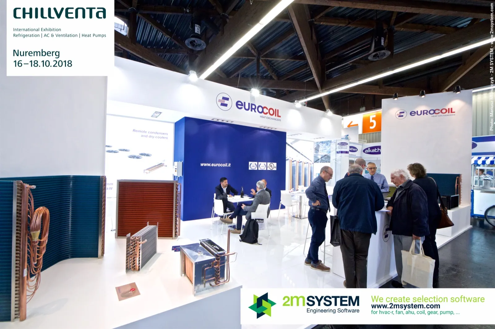 Eurocoil finned coils and heat exchangers on a white plinth at Chillventa 2018