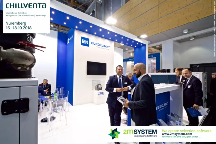 Euroklimat counter with ZEUS Turbocor chiller model in a showcase at Chillventa 2018
