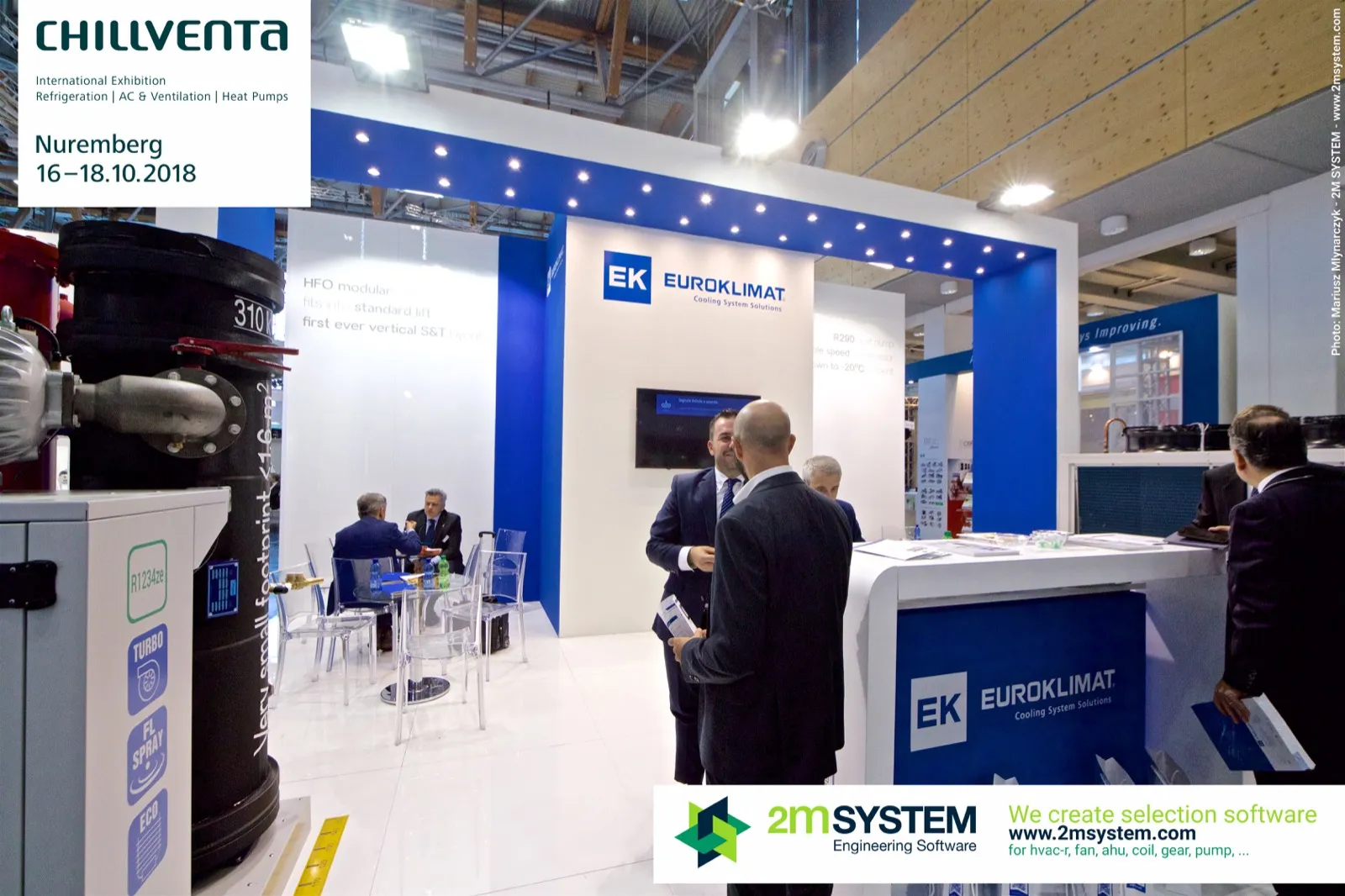 Euroklimat stand with a vertical shell-and-tube unit in the foreground at Chillventa 2018