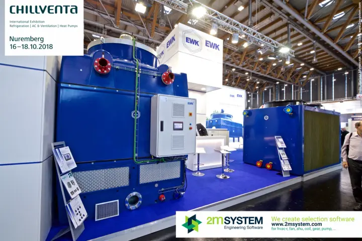 EWK blue cooling tower with control cabinet and a padded second unit