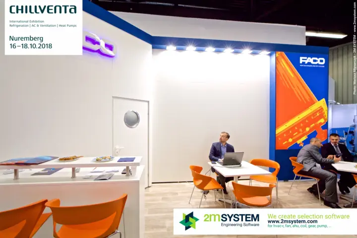Faco stand interior with bar counter, porthole door and logo panel at Chillventa 2018