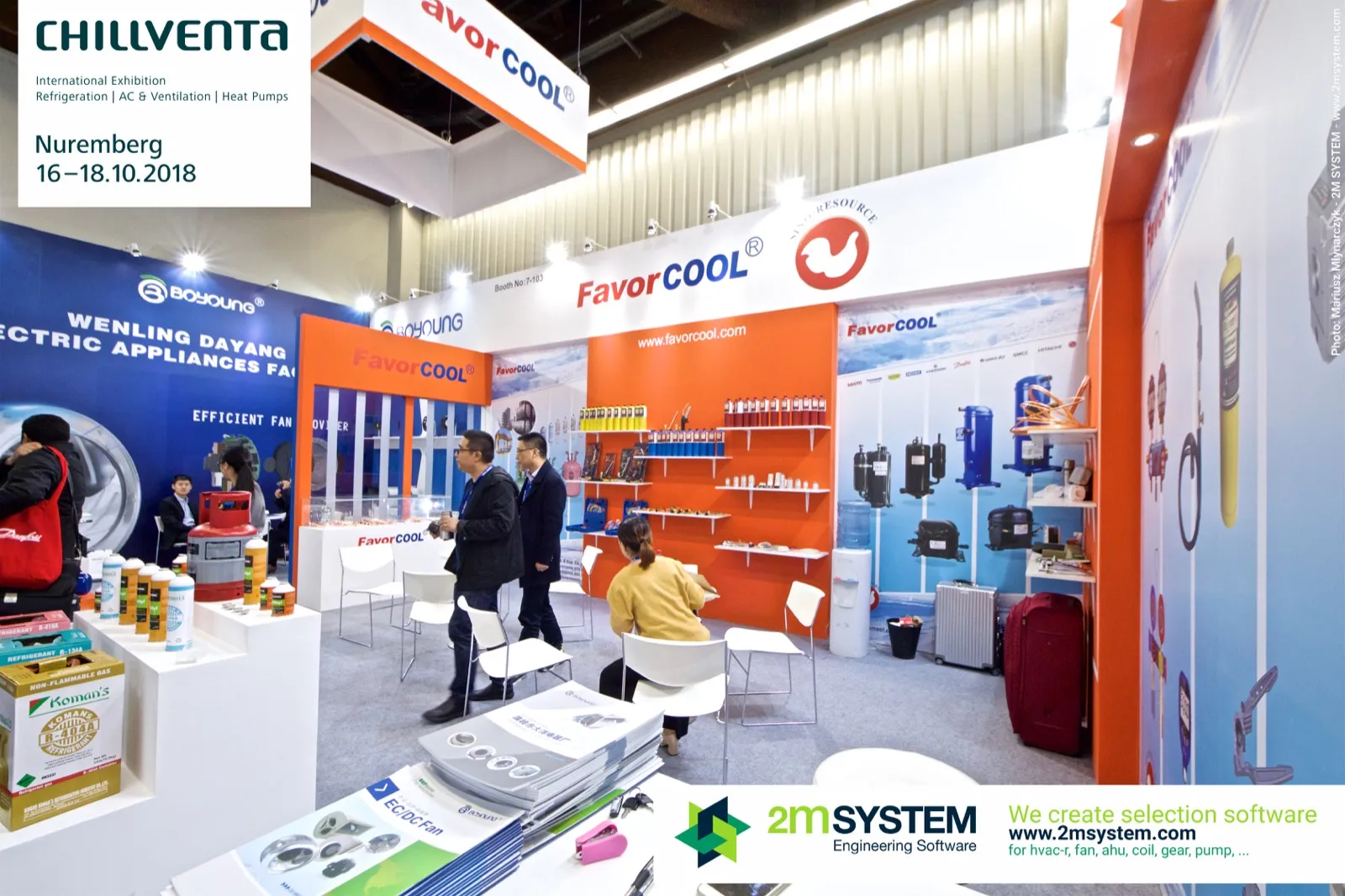 FavorCool stand with compressors and refrigerant shelves at Chillventa 2018
