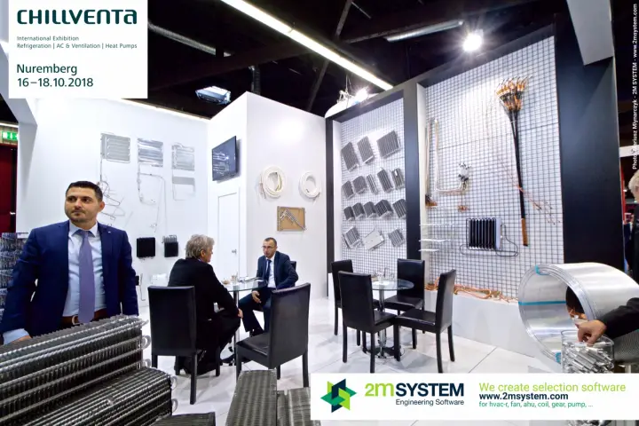 Finned evaporator coils and aluminium tube coils in front of a meeting area