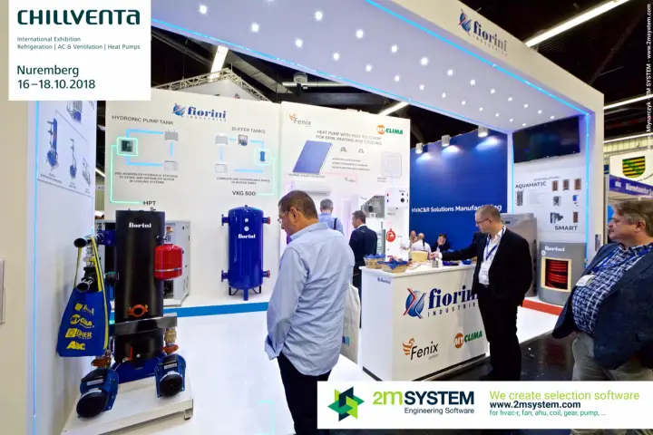 Fiorini Industries stand with HPT hydronic pump tank and VKG 500 buffer tank at Chillventa 2018