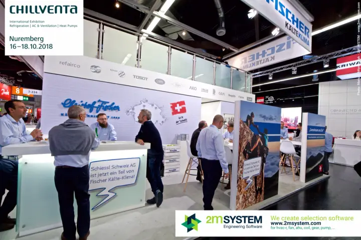 Fischer Kälte-Klima Swiss counter announcing the Schiessl Schweiz merger at Chillventa 2018