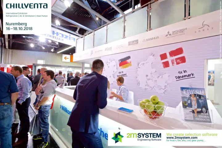 Fischer reception wall mapping branches in Germany and Denmark at Chillventa 2018