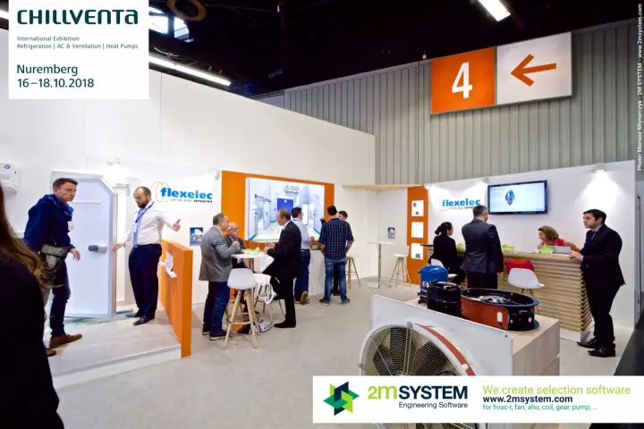Flexelec stand with cold-room door demo, compressor and axial fan at Chillventa 2018