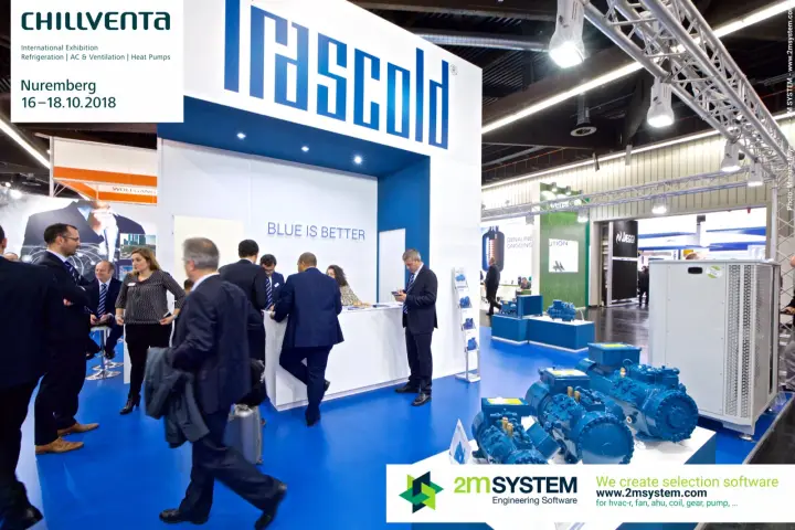 Frascold semi-hermetic compressors beside a busy reception counter at Chillventa 2018