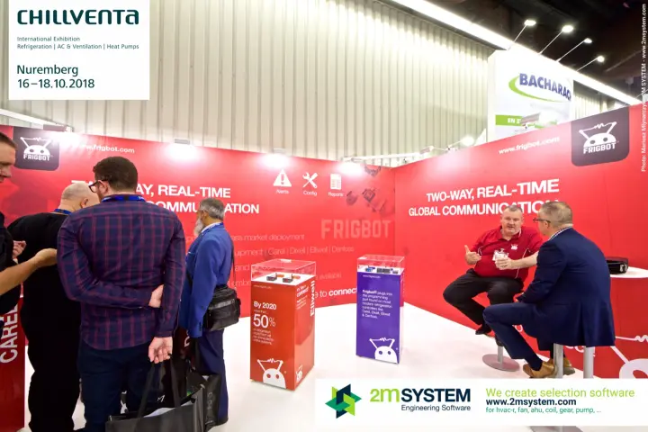 Frigbot red stand promoting two-way real-time global communication at Chillventa 2018