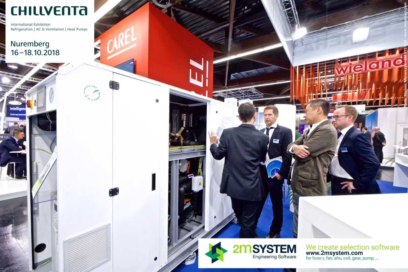 Frigopol refrigeration unit with open doors showing compressors and piping at Chillventa 2018