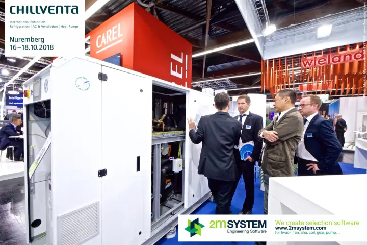 Frigopol refrigeration unit with open doors showing compressors and piping at Chillventa 2018