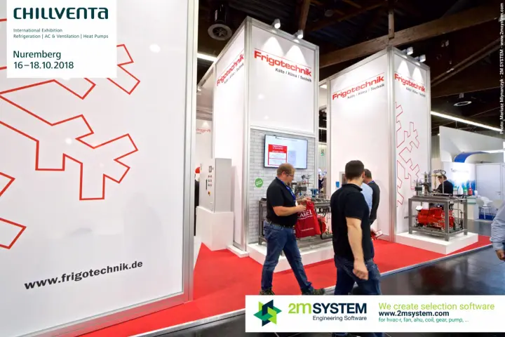 Frigotechnik stand towers with red snowflake graphics and racks at Chillventa 2018