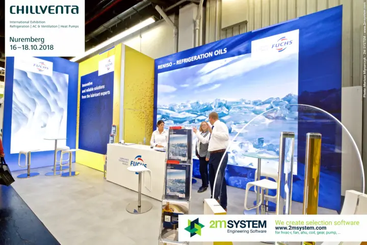 Fuchs stand promoting RENISO refrigeration oils with ice-themed graphics at Chillventa 2018