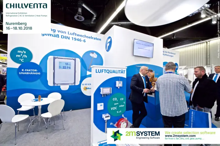 FuehlerSysteme stand with Luftqualität sensor panel and DIN 1946-6 graphics