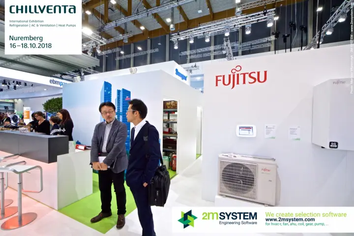 Fujitsu heat pump wall next to the stand's bar counter at Chillventa 2018