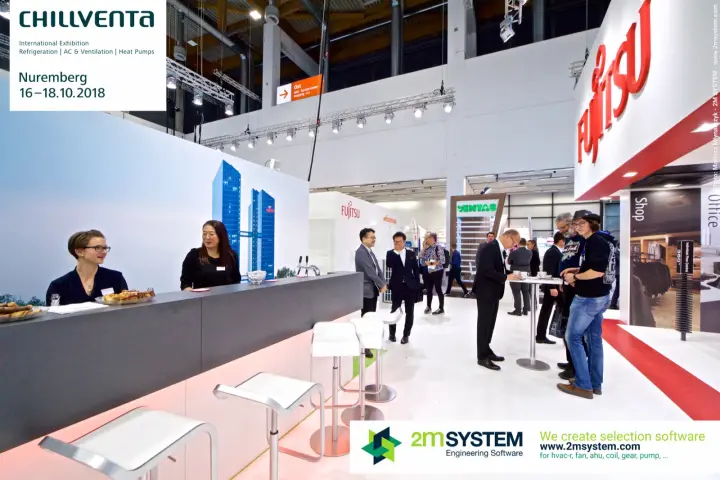 Fujitsu hospitality bar with skyscraper wall print and white bar stools at Chillventa 2018