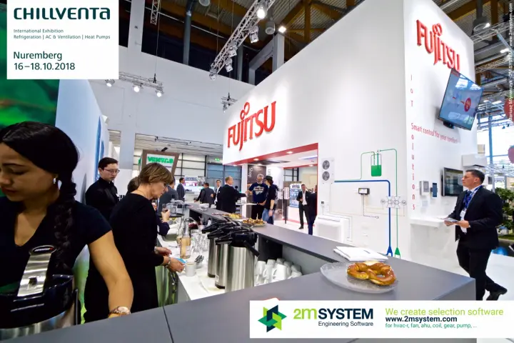 Fujitsu IoT Solutions wall seen across a catering counter at Chillventa 2018