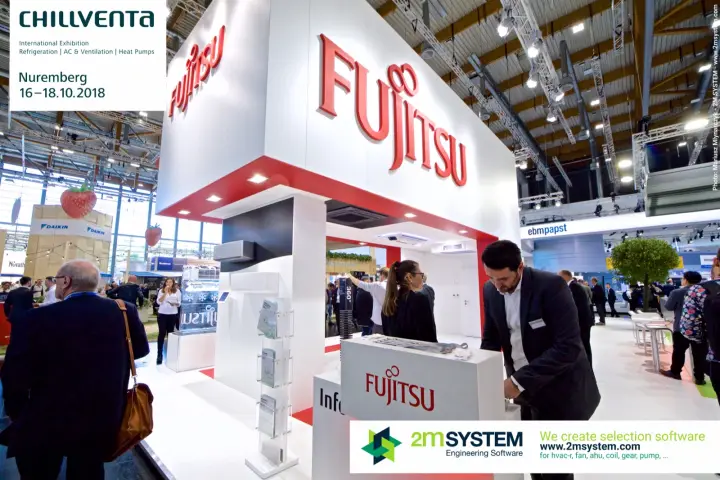 Fujitsu stand corner with info counter and ice sculpture logo at Chillventa 2018