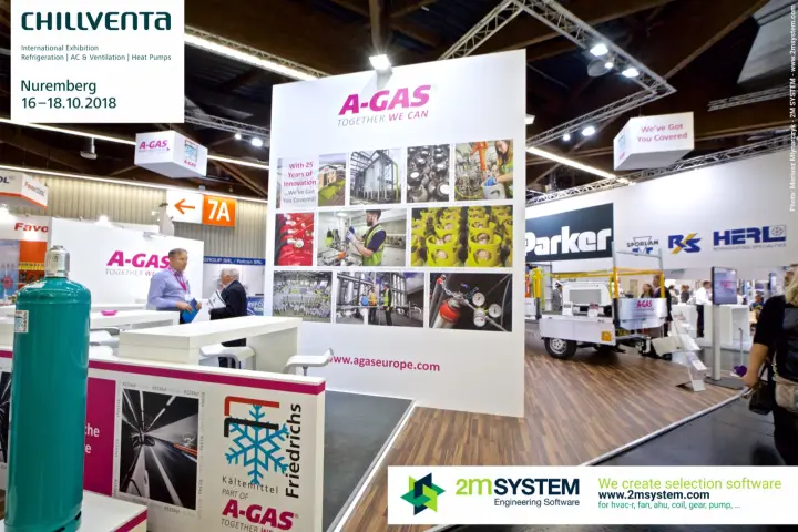 A-Gas photo wall and Friedrichs refrigerant counter with a gas cylinder