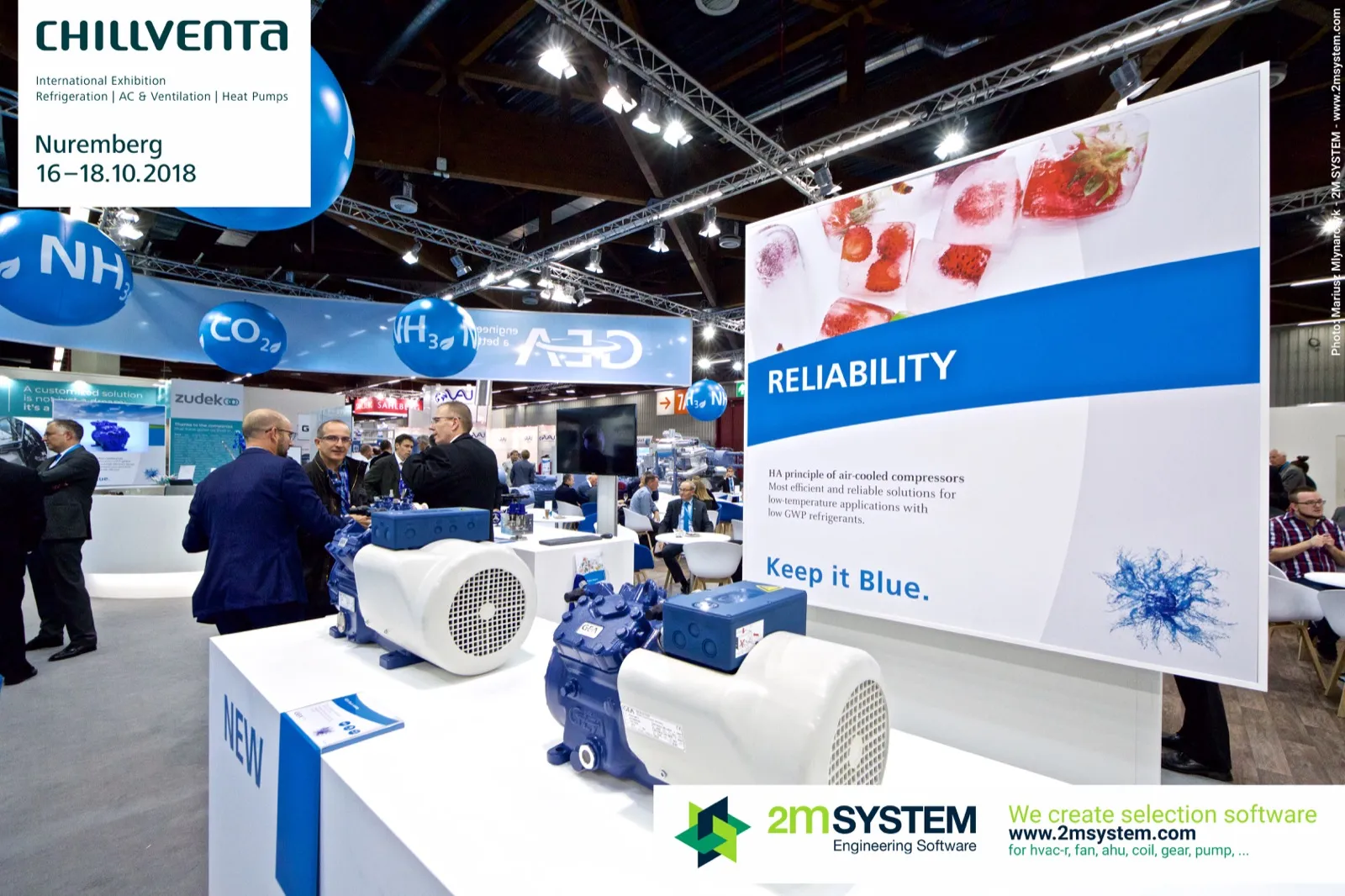 GEA air-cooled compressors under the "Reliability" panel at Chillventa 2018