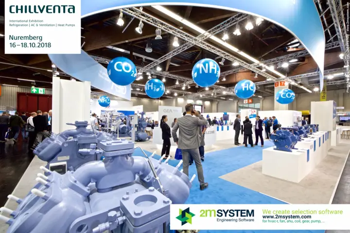 GEA stand with CO2, NH3 and HC balloons over a Grasso compressor at Chillventa 2018