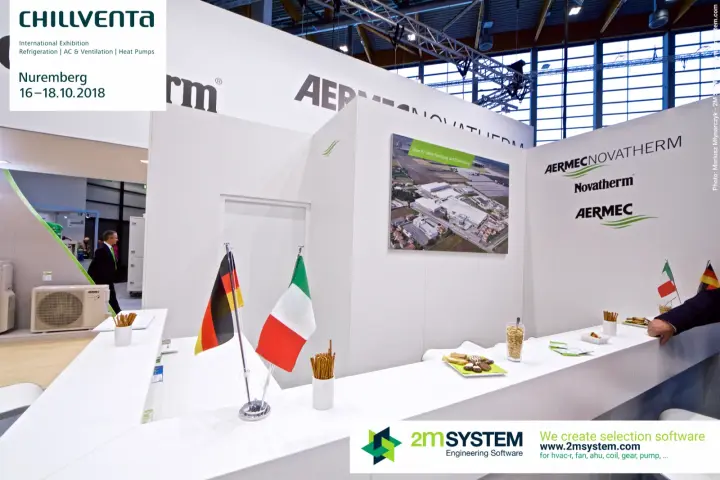 German and Italian flags on the Aermec Novatherm bar counter at Chillventa 2018