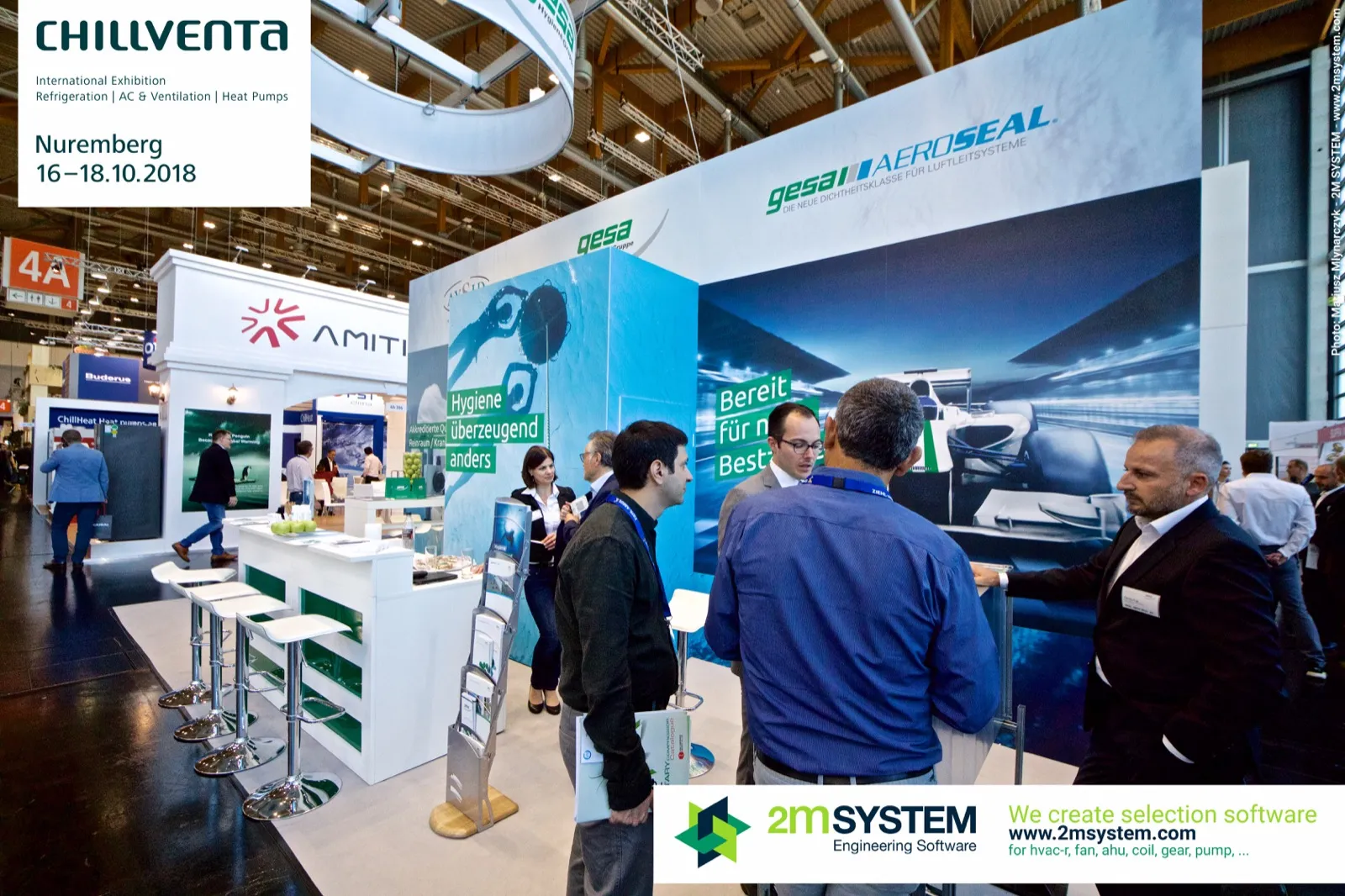 Gesa Aeroseal stand with visitors in talks beside a racing-car graphic at Chillventa 2018