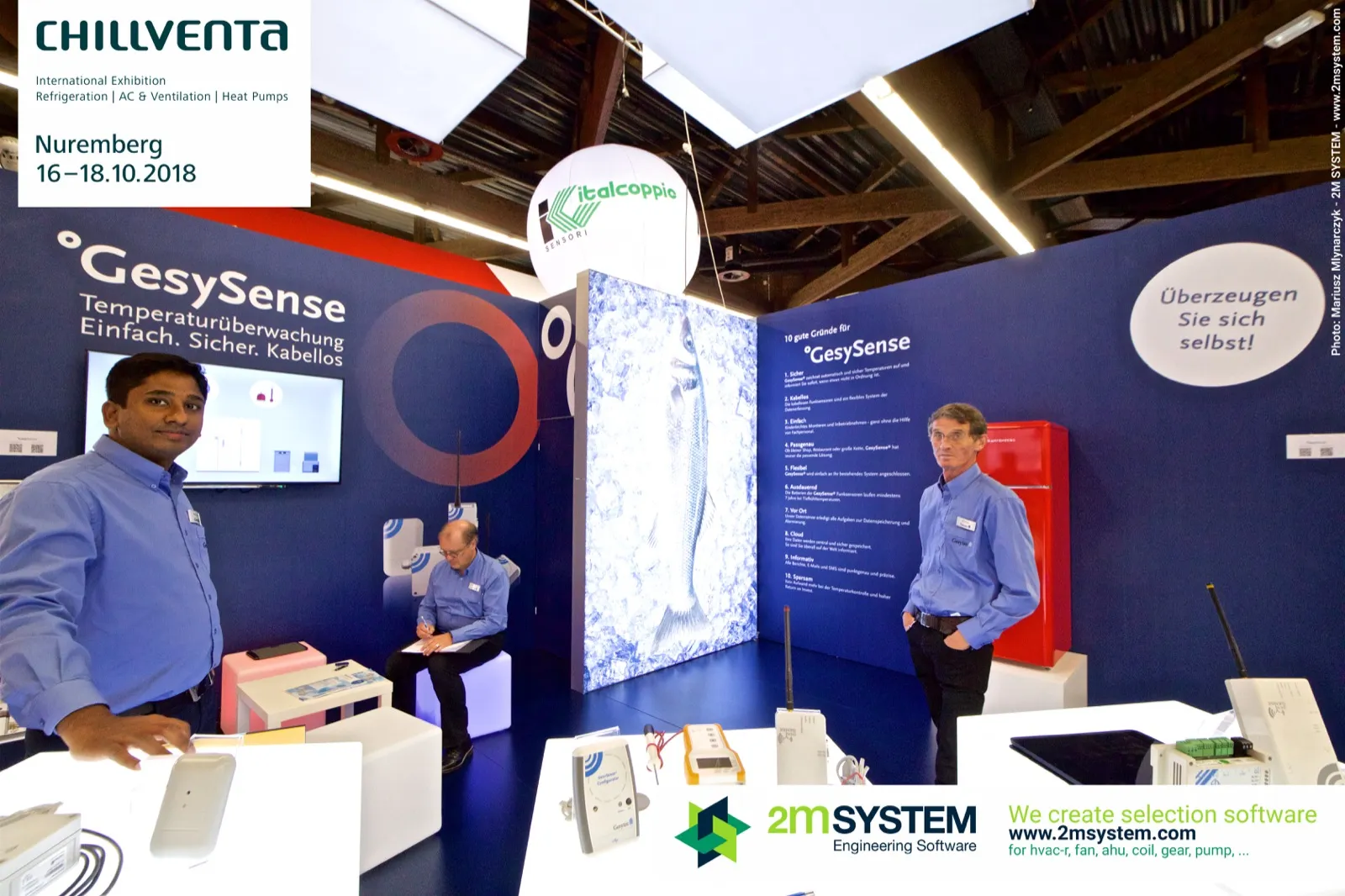 GesySense wireless temperature monitoring stand with sensors on the counter at Chillventa 2018
