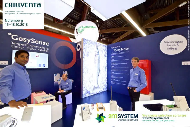 GesySense wireless temperature monitoring stand with sensors on the counter at Chillventa 2018