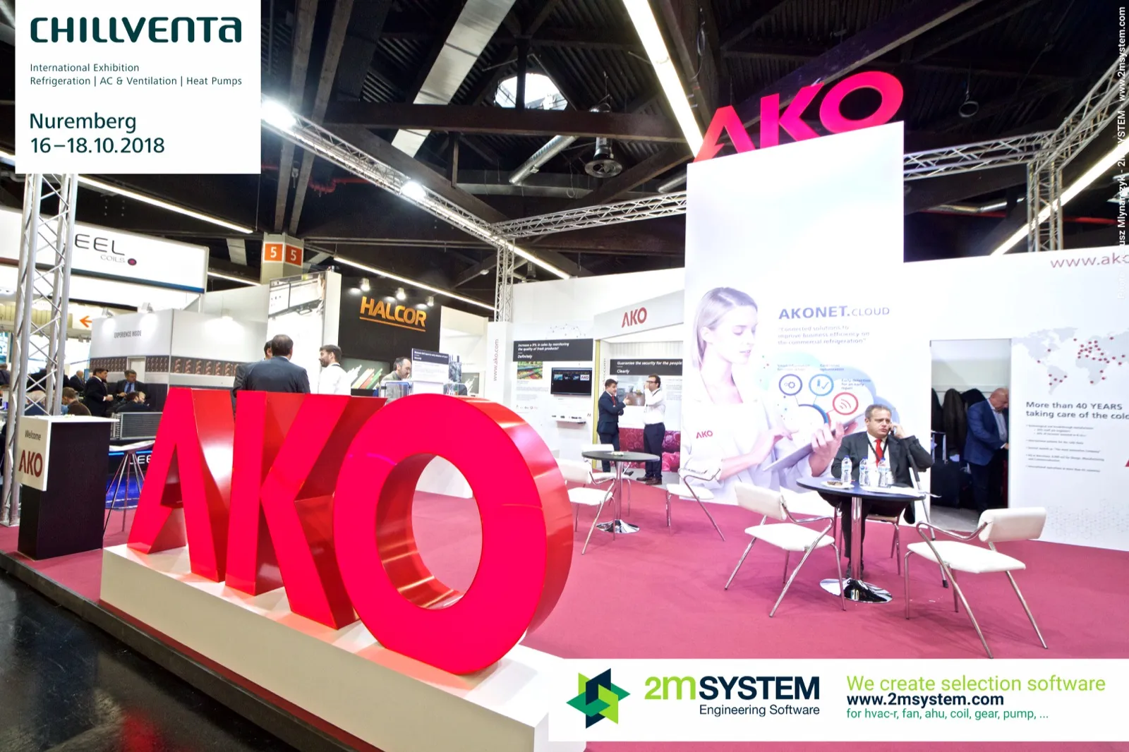 Giant red AKO letters at the front of the stand at Chillventa 2018