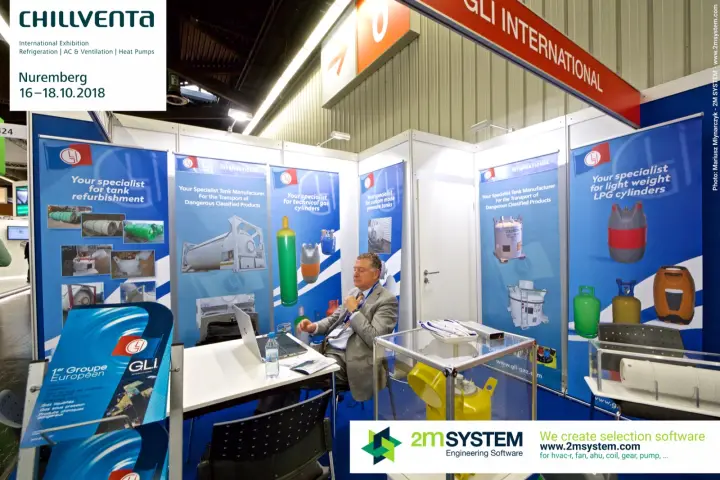 GLI International stand with gas cylinder and pressure tank posters