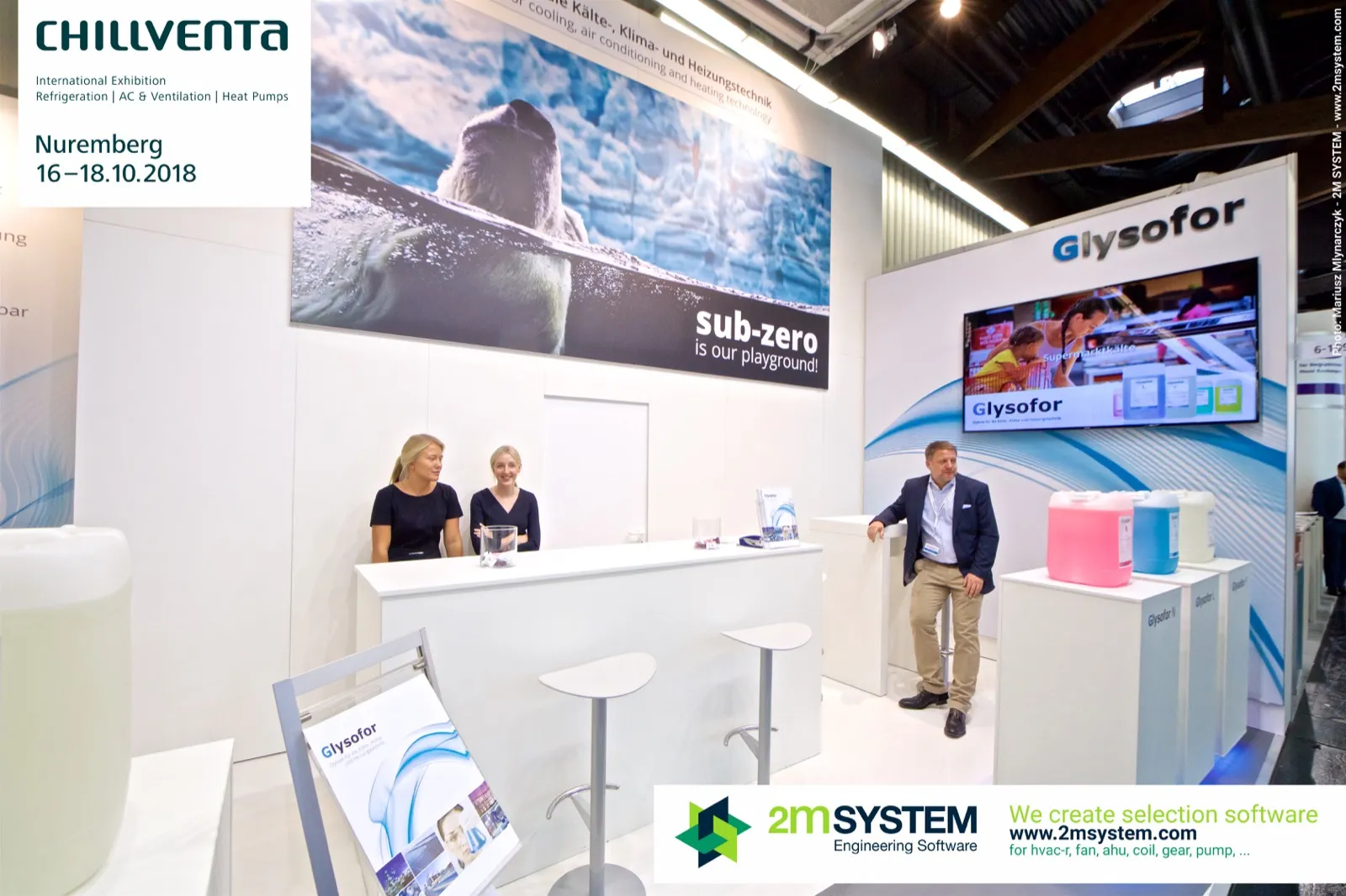 Glysofor stand with "sub-zero is our playground!" polar bear graphic at Chillventa 2018