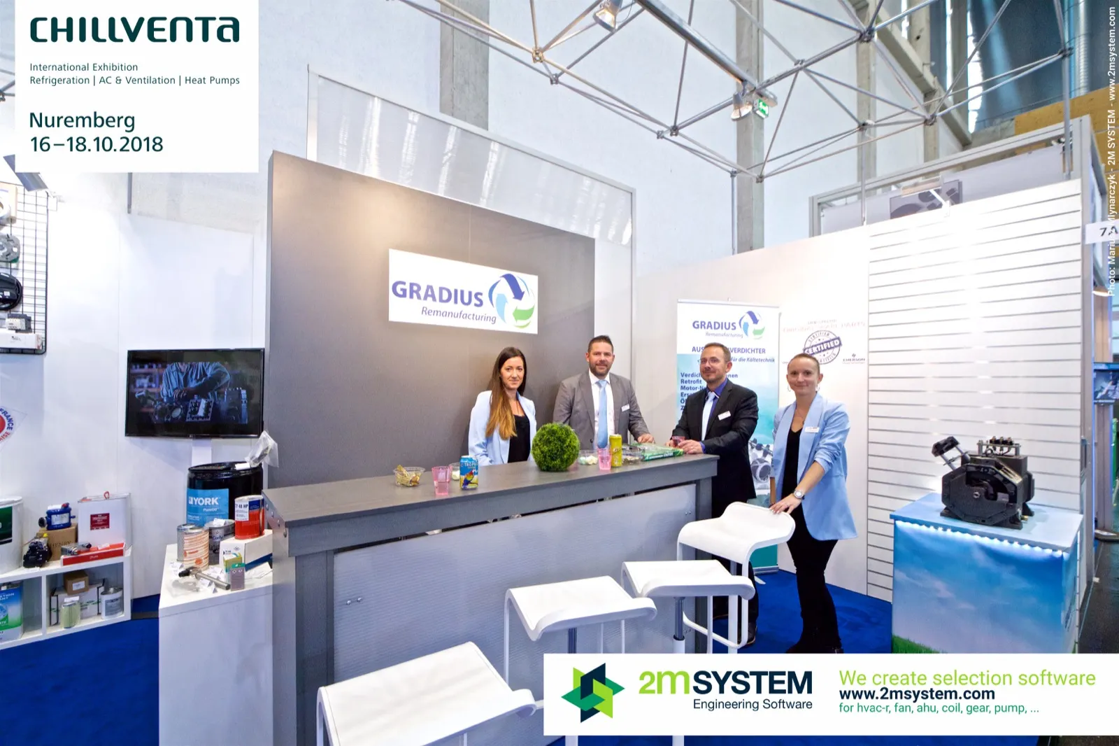 Gradius Remanufacturing team at its grey bar counter at Chillventa 2018