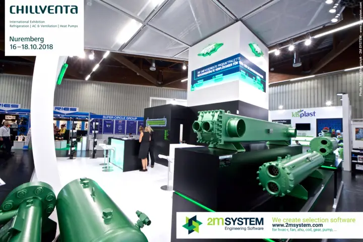 Green Bitzer shell-and-tube condensers and vessels on black plinths at Chillventa 2018