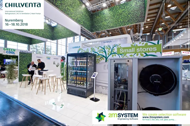 Green & Cool "Small stores" display with refrigerated cabinet and condensing unit at Chillventa 2018