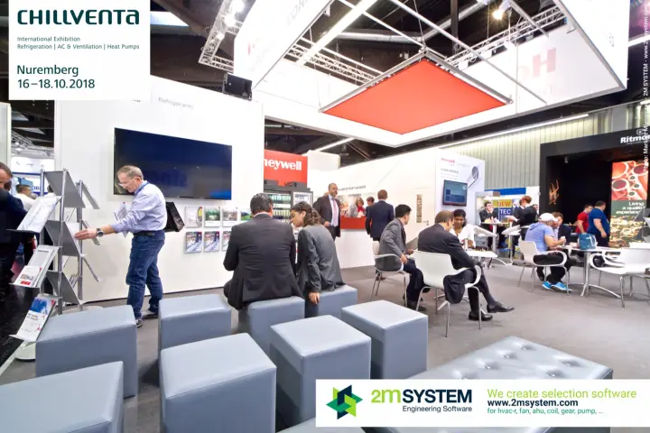 Grey seating cubes and brochure racks on the Honeywell Refrigerants stand at Chillventa 2018