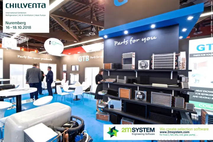GTB shelf display of heat exchanger coils, fan condensers and a condensing unit at Chillventa 2018