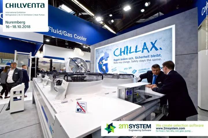 Güntner fluid/gas cooler under the "CHILLAX." safety campaign wall at Chillventa 2018