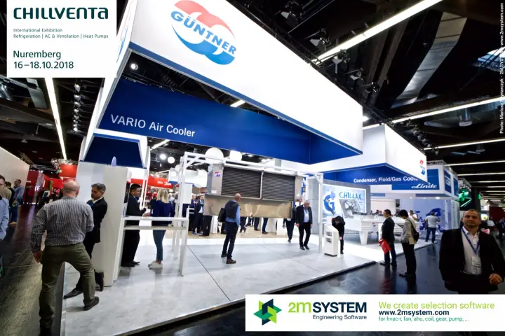Güntner stand with VARIO Air Cooler and Condenser, Fluid/Gas Cooler fascias at Chillventa 2018
