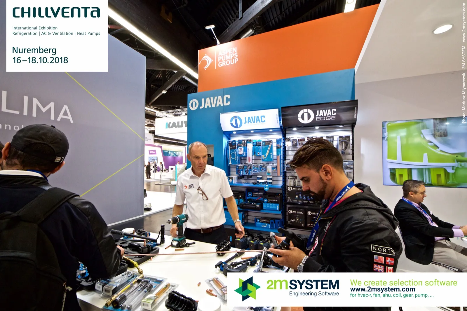 Hands-on Javac tool demonstration in front of the Javac and Javac Edge displays at Chillventa 2018