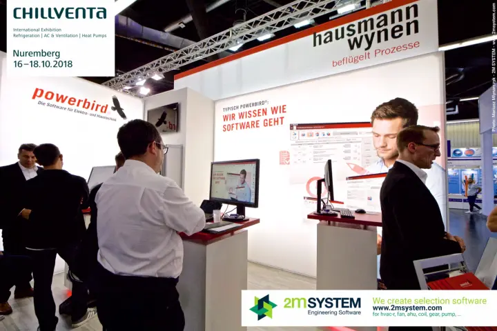 Hausmann Wynen stand with powerbird software demo stations at Chillventa 2018