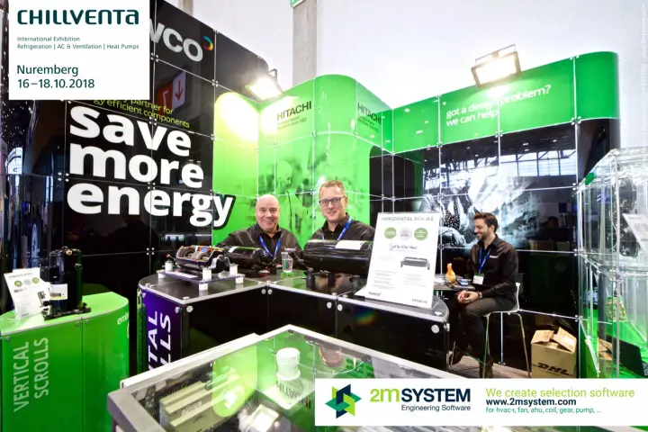 Haweco stand with Hitachi horizontal scroll compressors and Embraco vertical scrolls at Chillventa 2018