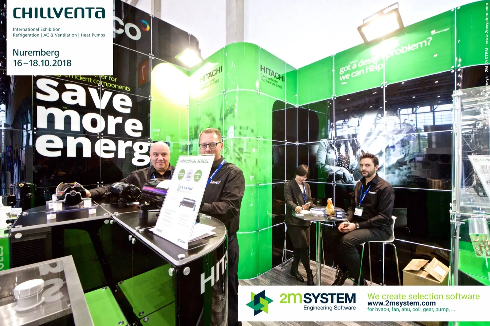 Haweco team at the Hitachi compressor counter with a small meeting table at Chillventa 2018