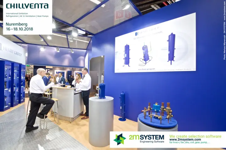 Henry Group oil management components on pedestals by a blue wall