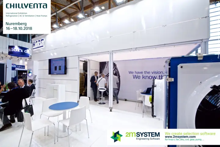 Hidria stand with meeting room and blue fan unit in the foreground