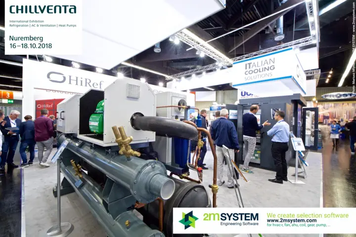 HiRef chiller display with green compressor and Italian Cooling sign at Chillventa 2018