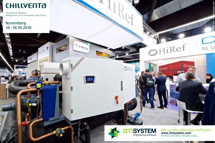 HiRef chiller with Italian-flag trim and copper piping in the foreground at Chillventa 2018