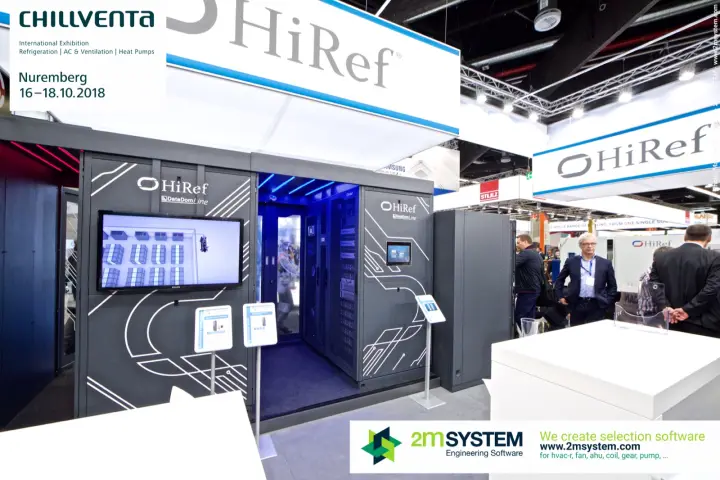 HiRef DataDom Line data centre enclosure with server racks and screen at Chillventa 2018