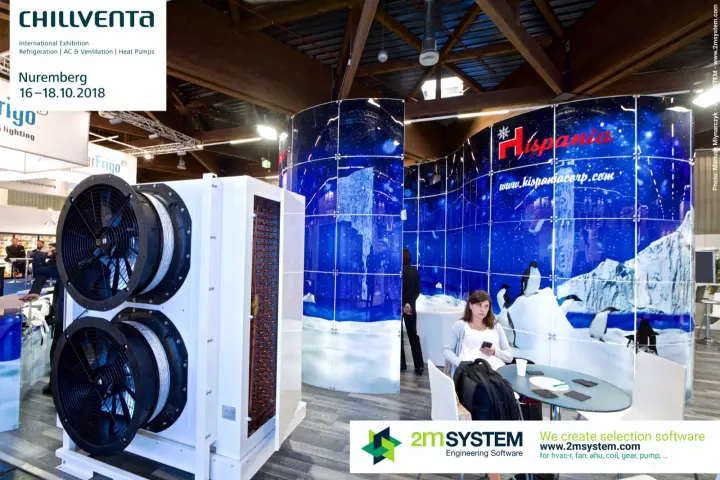 Hispania twin-fan refrigeration unit in front of the curved polar-themed stand